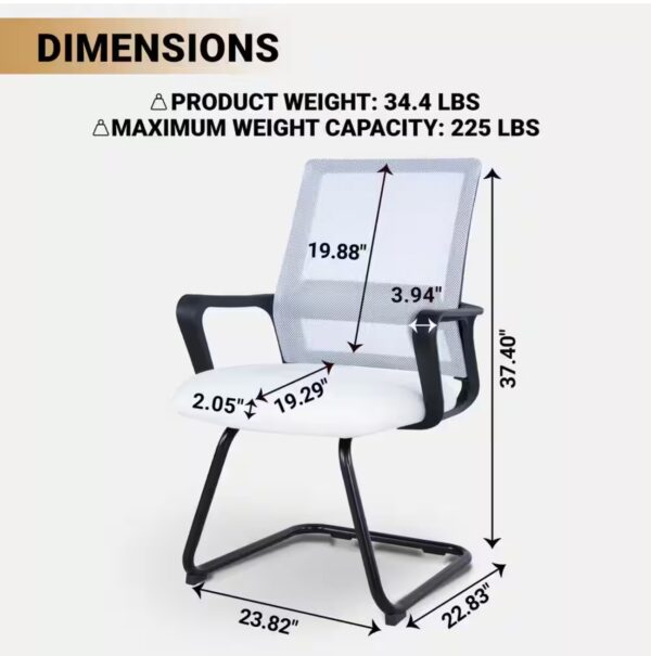 Mesh Padded Executive Ergonomic Guest Chair in White with Arms