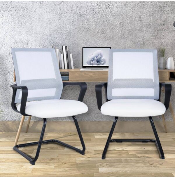 Mesh Padded Executive Ergonomic Guest Chair in White with Arms