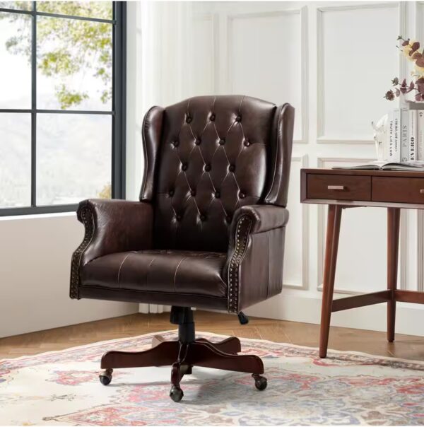 Micaela Brown Swivel Executive Chair with Nailhead Trim