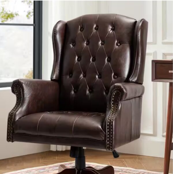 Micaela Brown Swivel Executive Chair with Nailhead Trim