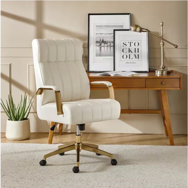 Costante Faux Leather Tufted Swivel and Tilting Ergonomic Executive Office Chair in Ivory with High Back