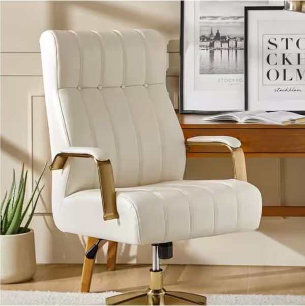 Costante Faux Leather Tufted Swivel and Tilting Ergonomic Executive Office Chair in Ivory with High Back